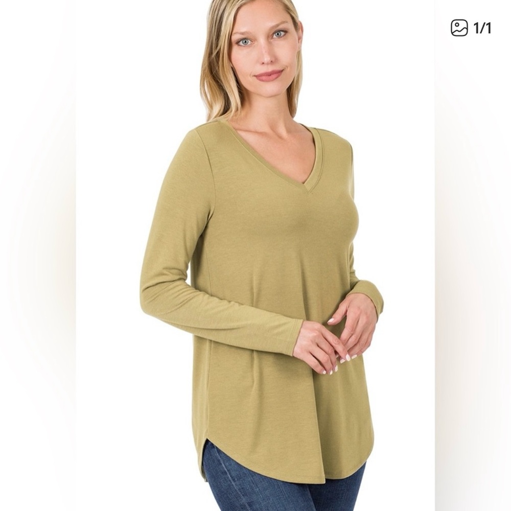 Zenana Olive V-Neck Long Sleeve Top